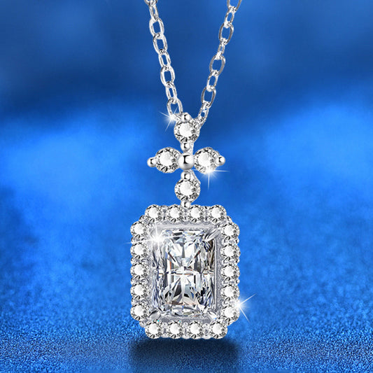 925 Sterling Silver Cross Pendant Necklace with High Carbon or Moissanite in 5x7mm/7x9mm Women's Rhodium Plated Jewelry