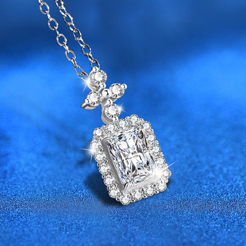 925 Sterling Silver Cross Pendant Necklace with High Carbon or Moissanite in 5x7mm/7x9mm Women's Rhodium Plated Jewelry