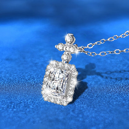 925 Sterling Silver Cross Pendant Necklace with High Carbon or Moissanite in 5x7mm/7x9mm Women's Rhodium Plated Jewelry