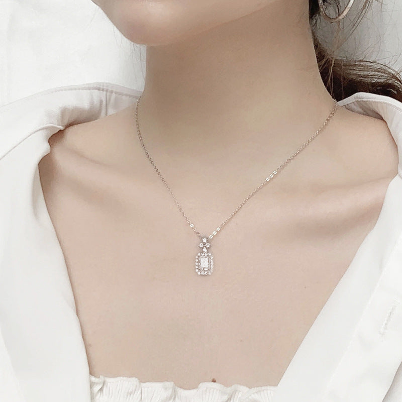 925 Sterling Silver Cross Pendant Necklace with High Carbon or Moissanite in 5x7mm/7x9mm Women's Rhodium Plated Jewelry