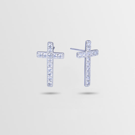 925 Sterling Silver Cross Stud Earrings - White/Blue/Black CZ Diamond Earrings with Plastic Backs for Women