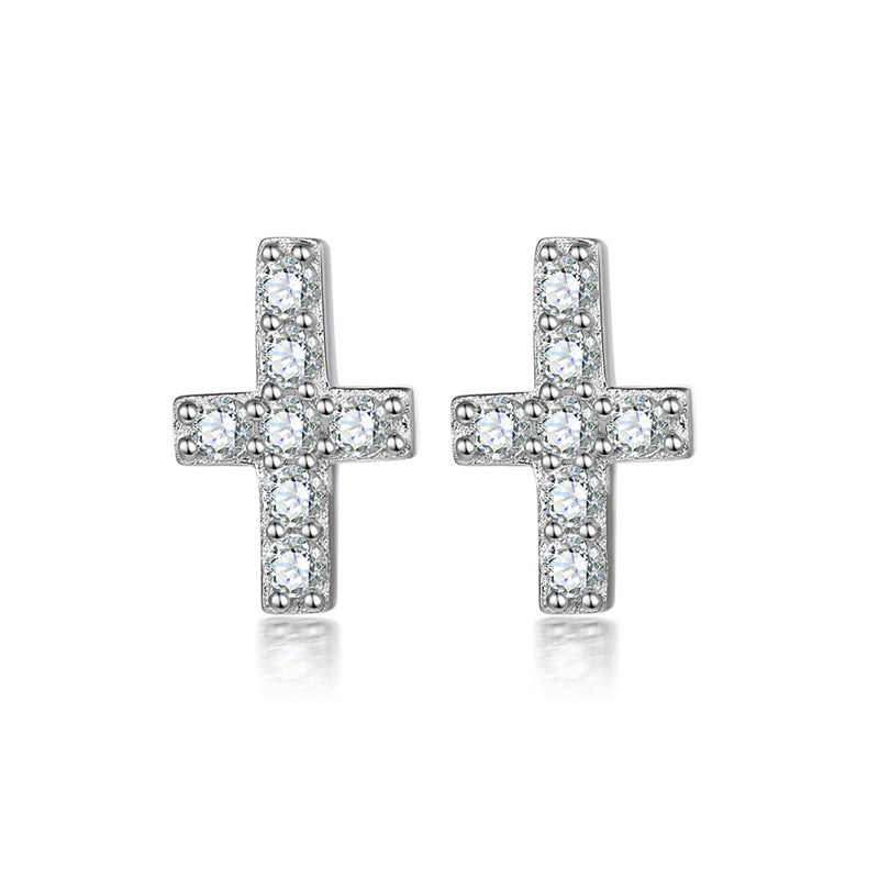 925 Sterling Silver Cross Stud Earrings for Women Minimalist Religious Jewelry White Gold Plated
