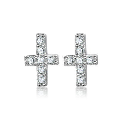925 Sterling Silver Cross Stud Earrings for Women Minimalist Religious Jewelry White Gold Plated