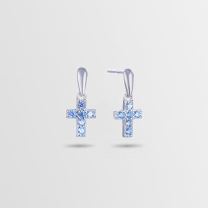 925 Sterling Silver Cross Stud Earrings for Women – White & Blue Diamond with Plastic Ear Backs