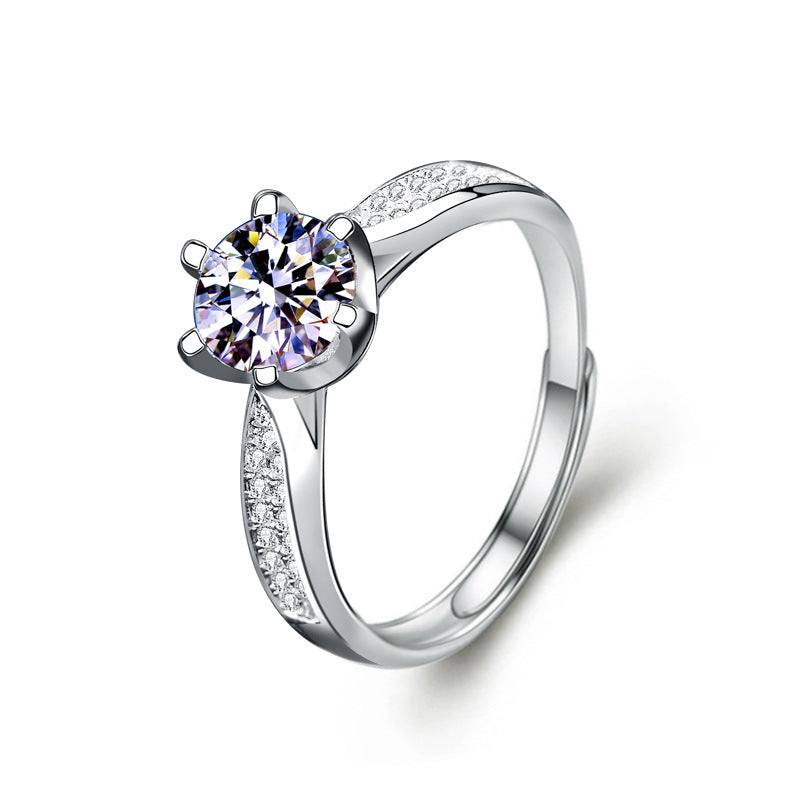 925 Sterling Silver Crown Couple Rings with 1ct Moissanite - Adjustable Unisex Wedding Bands in White Gold Plated Chic Jewelry