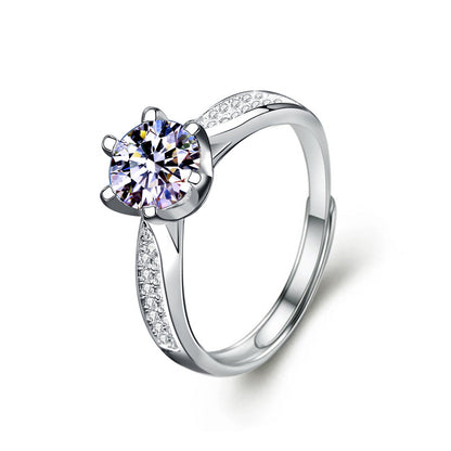 925 Sterling Silver Crown Couple Rings with 1ct Moissanite - Adjustable Unisex Wedding Bands in White Gold Plated Chic Jewelry