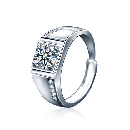 925 Sterling Silver Crown Couple Rings with 1ct Moissanite - Adjustable Unisex Wedding Bands in White Gold Plated Chic Jewelry