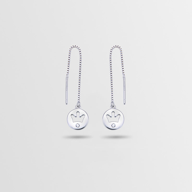 925 Sterling Silver Crown Drop Earrings - Korean Style Geometric Dangle Earrings with Plastic Ear Stoppers