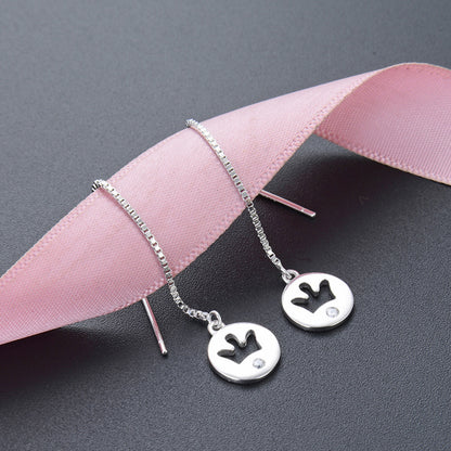 925 Sterling Silver Crown Drop Earrings - Korean Style Geometric Dangle Earrings with Plastic Ear Stoppers