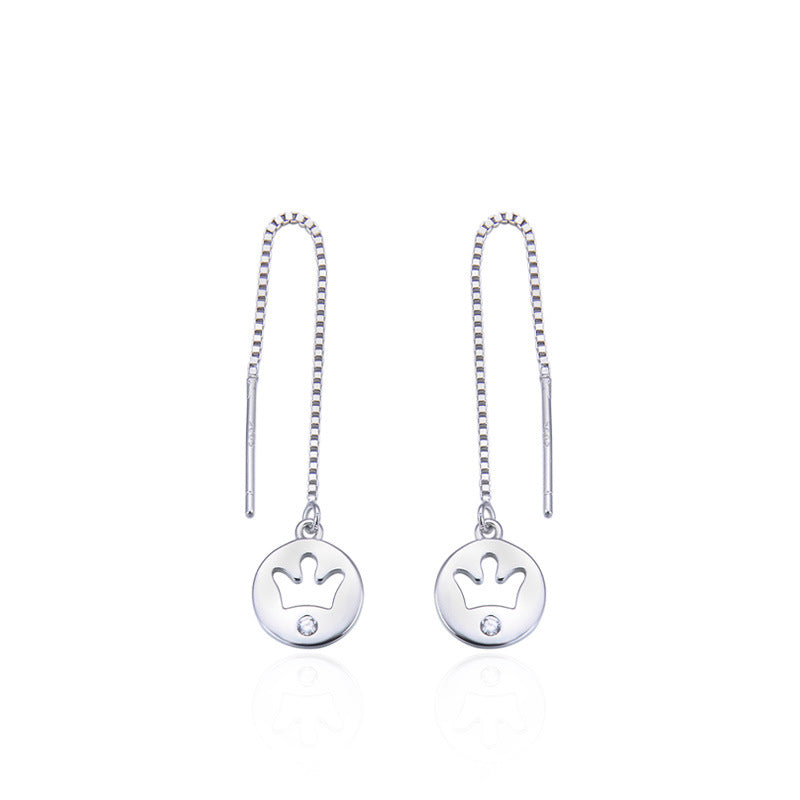 925 Sterling Silver Crown Drop Earrings - Korean Style Geometric Dangle Earrings with Plastic Ear Stoppers