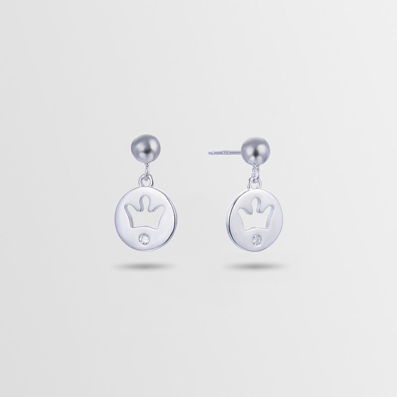 925 Sterling Silver Crown Drop Earrings - Korean Style Princess Dangle Earrings with Plastic Backs