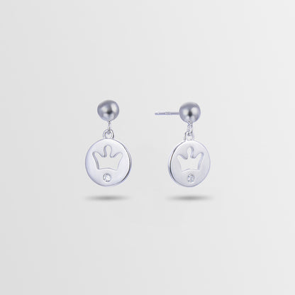 925 Sterling Silver Crown Drop Earrings - Korean Style Princess Dangle Earrings with Plastic Backs
