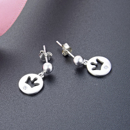 925 Sterling Silver Crown Drop Earrings - Korean Style Princess Dangle Earrings with Plastic Backs