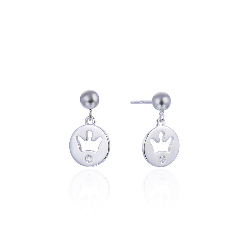 925 Sterling Silver Crown Drop Earrings - Korean Style Princess Dangle Earrings with Plastic Backs