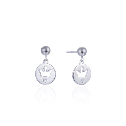 925 Sterling Silver Crown Drop Earrings - Korean Style Princess Dangle Earrings with Plastic Backs