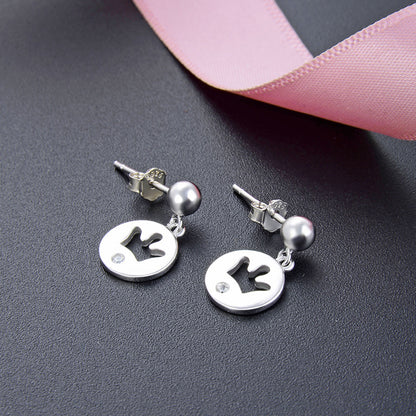 925 Sterling Silver Crown Drop Earrings - Korean Style Princess Dangle Earrings with Plastic Backs