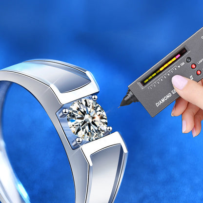925 Sterling Silver Crown Geometric Couple Rings - His 0.5ct & Her 1ct Moissanite Adjustable Luxury Bands