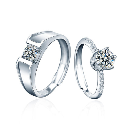 925 Sterling Silver Crown Geometric Couple Rings - His 0.5ct & Her 1ct Moissanite Adjustable Luxury Bands