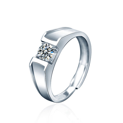 925 Sterling Silver Crown Geometric Couple Rings - His 0.5ct & Her 1ct Moissanite Adjustable Luxury Bands