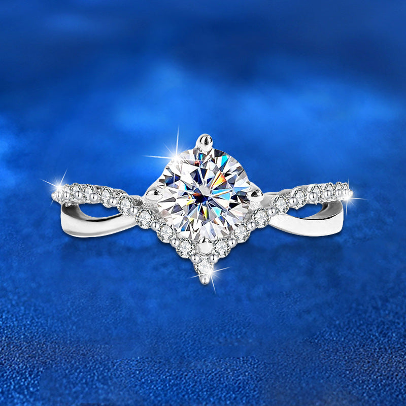 925 Sterling Silver Crown Geometric Ring with 1ct Moissanite Rhodium Plated Minimalist Wedding Band for Women Size 5-9