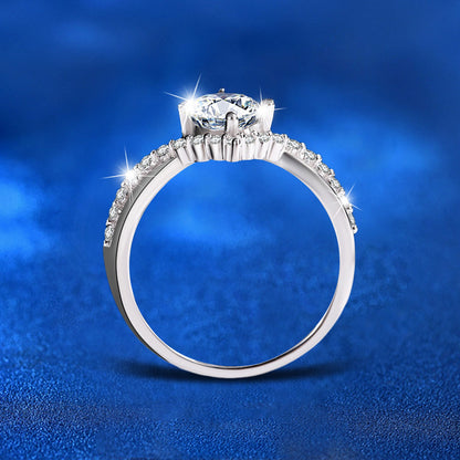 925 Sterling Silver Crown Geometric Ring with 1ct Moissanite Rhodium Plated Minimalist Wedding Band for Women Size 5-9