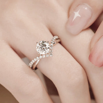 925 Sterling Silver Crown Geometric Ring with 1ct Moissanite Rhodium Plated Minimalist Wedding Band for Women Size 5-9
