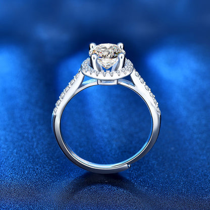 Elegant 1ct/2ct D Color Moissanite Women's Ring-Adjustable Open/Closed Heart & Arrow Zircon Halo, Fashion OL White Gold Plated Geometric Wedding Band (Sizes 5-8)