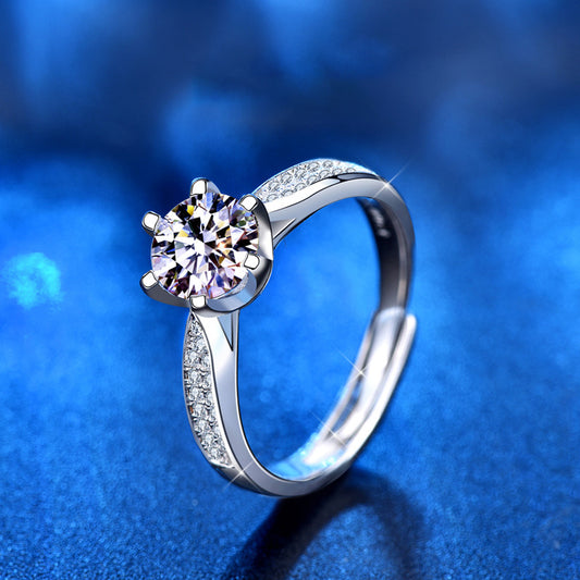 925 Sterling Silver Crown Moissanite Ring D Color 0.5ct/1ct/2ct Adjustable Women's Band (Size 4-10)