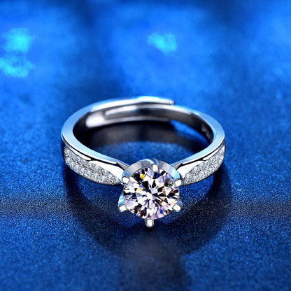 925 Sterling Silver Crown Moissanite Ring D Color 0.5ct/1ct/2ct Adjustable Women's Band (Size 4-10)