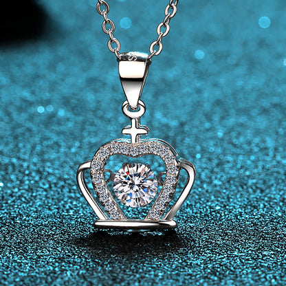 925 Sterling Silver Crown Pendant Necklace - 0.5CT Moissanite PT950-Plated Chain