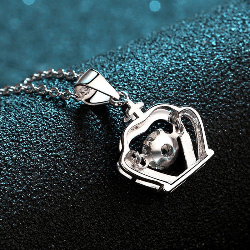 925 Sterling Silver Crown Pendant Necklace - 0.5CT Moissanite PT950-Plated Chain