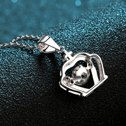 925 Sterling Silver Crown Pendant Necklace - 0.5CT Moissanite PT950-Plated Chain