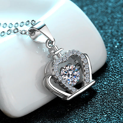 925 Sterling Silver Crown Pendant Necklace - 0.5CT Moissanite PT950-Plated Chain