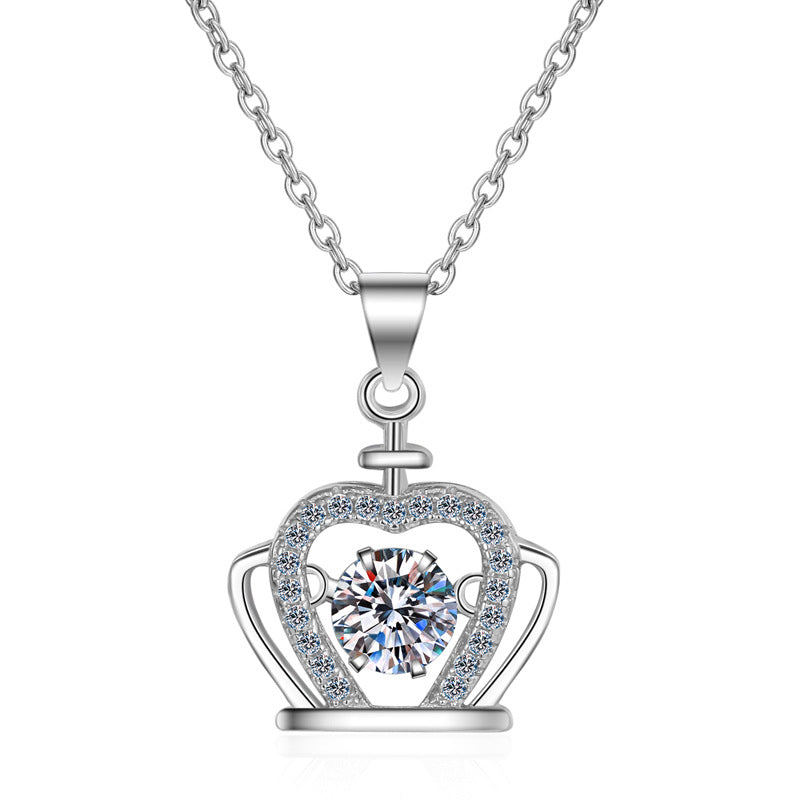 925 Sterling Silver Crown Pendant Necklace - 0.5CT Moissanite PT950-Plated Chain