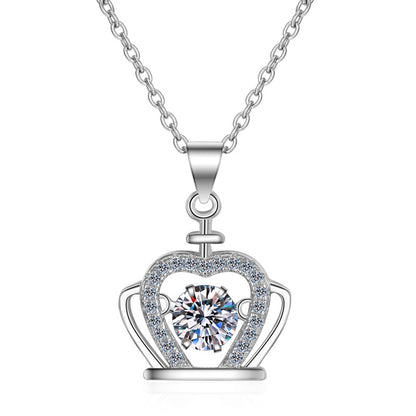 925 Sterling Silver Crown Pendant Necklace - 0.5CT Moissanite PT950-Plated Chain