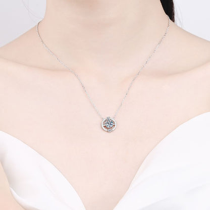 925 Sterling Silver Crown Pendant Necklace - 0.5CT to 3CT Moissanite Ethnic-Inspired Chain