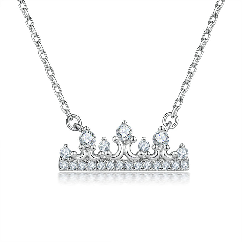 925 Sterling Silver Crown Pendant Necklace - Elegant Princess Collarbone Chain with Zirconia