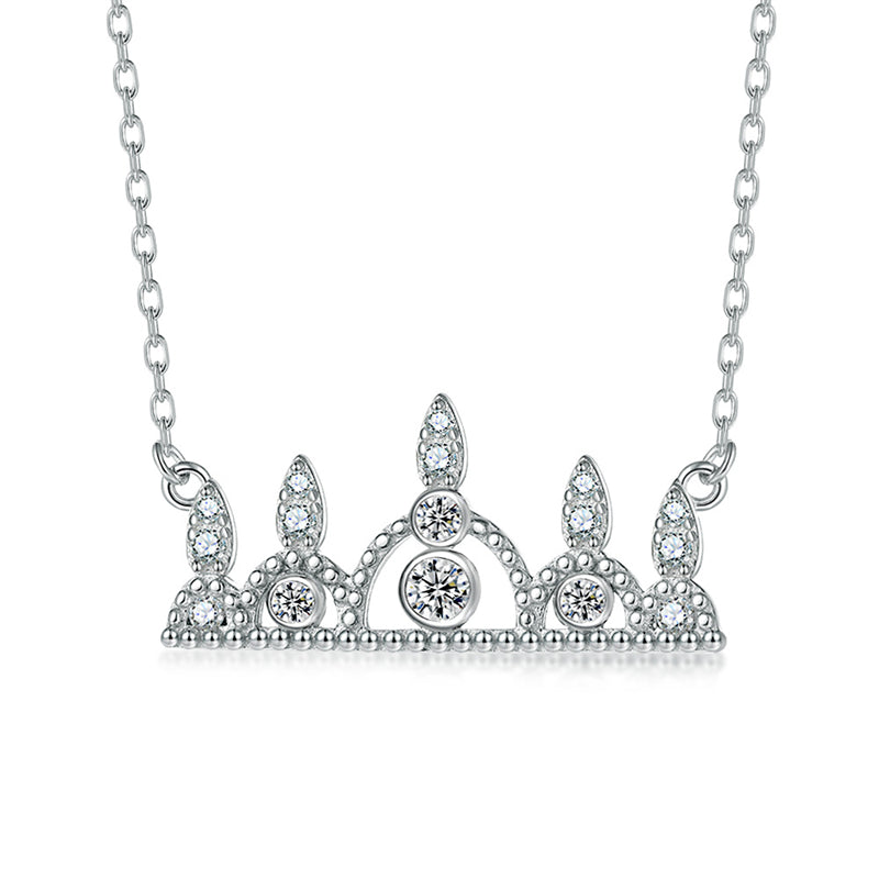 925 Sterling Silver Crown Pendant Necklace - Princess Style Full Zirconia Crystal Collarbone Chain