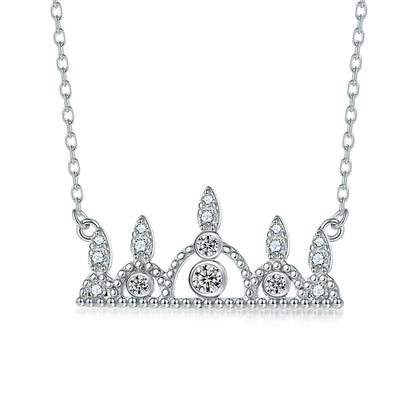 925 Sterling Silver Crown Pendant Necklace - Princess Style Full Zirconia Crystal Collarbone Chain