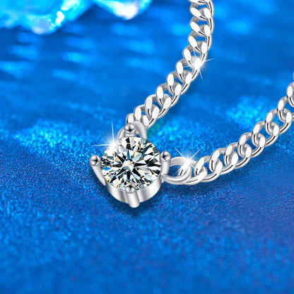 925 Sterling Silver Crown Pendant Necklace with 1ct Moissanite & Double Layer Cuban Chain Rhodium Plated Unisex Jewelry