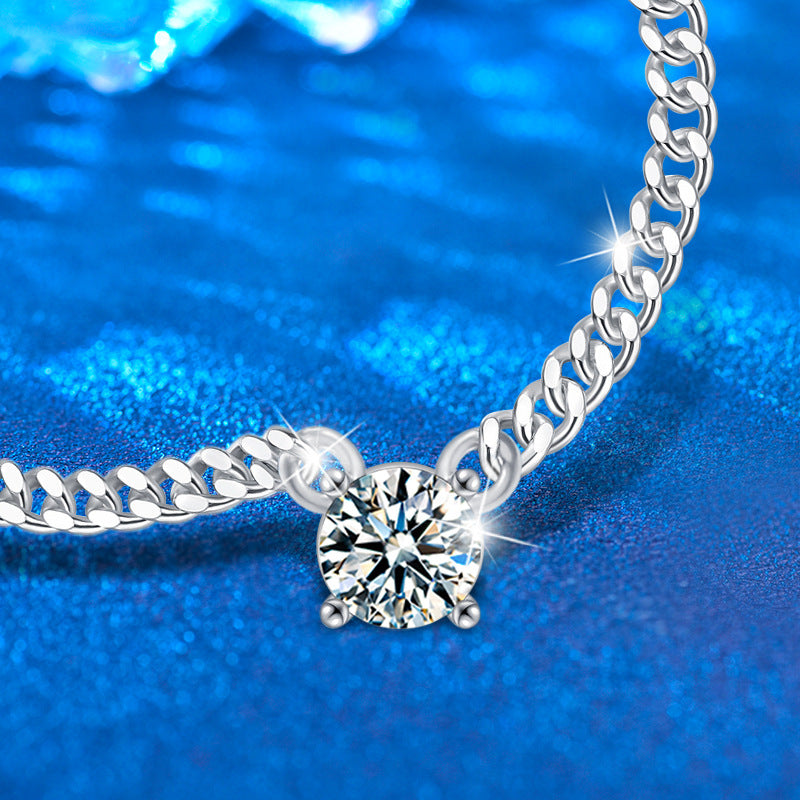 925 Sterling Silver Crown Pendant Necklace with 1ct Moissanite & Double Layer Cuban Chain Rhodium Plated Unisex Jewelry