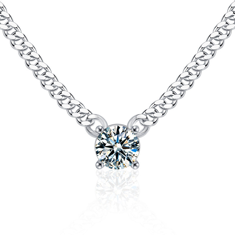 925 Sterling Silver Crown Pendant Necklace with 1ct Moissanite & Double Layer Cuban Chain Rhodium Plated Unisex Jewelry
