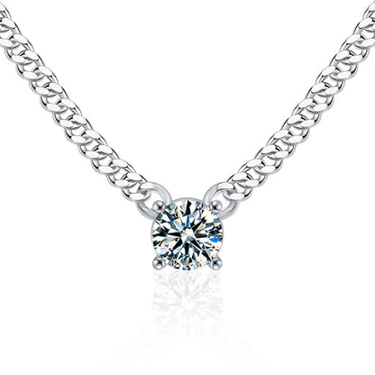 925 Sterling Silver Crown Pendant Necklace with 1ct Moissanite & Double Layer Cuban Chain Rhodium Plated Unisex Jewelry
