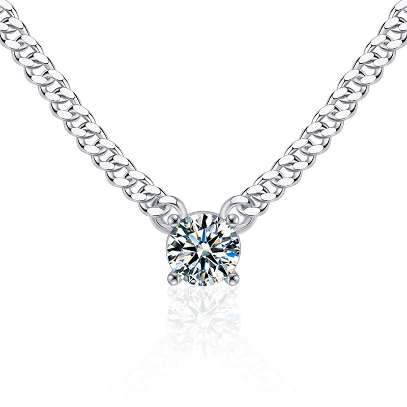 925 Sterling Silver Crown Pendant Necklace with 1ct Moissanite & Double Layer Cuban Chain Rhodium Plated Unisex Jewelry