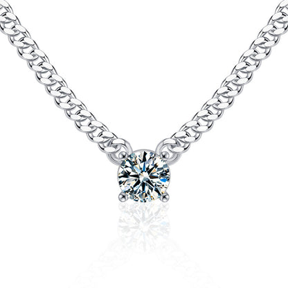 925 Sterling Silver Crown Pendant Necklace with 1ct Moissanite & Double Layer Cuban Chain Rhodium Plated Unisex Jewelry