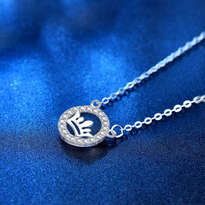 925 Sterling Silver Crown Pendant Necklace with Zircon White Gold or Rose Gold Plated Korean Style Dainty Jewelry