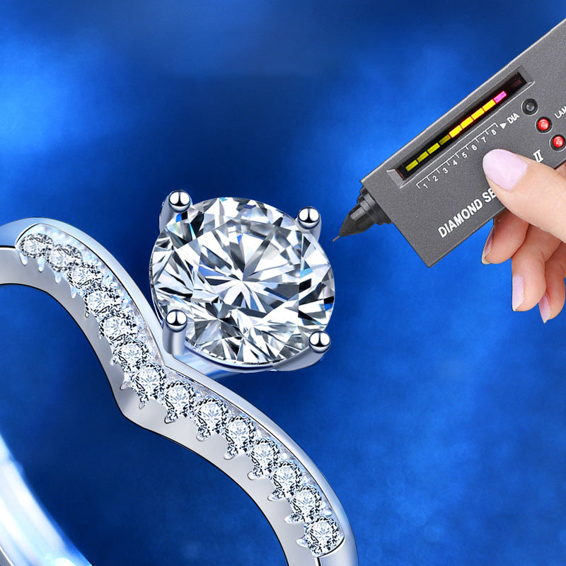 925 Sterling Silver Crown Ring with 1ct Moissanite - White Gold Plated Adjustable Women's Band