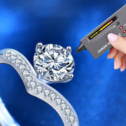 925 Sterling Silver Crown Ring with 1ct Moissanite - White Gold Plated Adjustable Women's Band