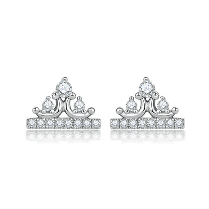 925 Sterling Silver Crown Star Moon Earrings for Women Elegant Celestial Stud Earrings White Gold Plated