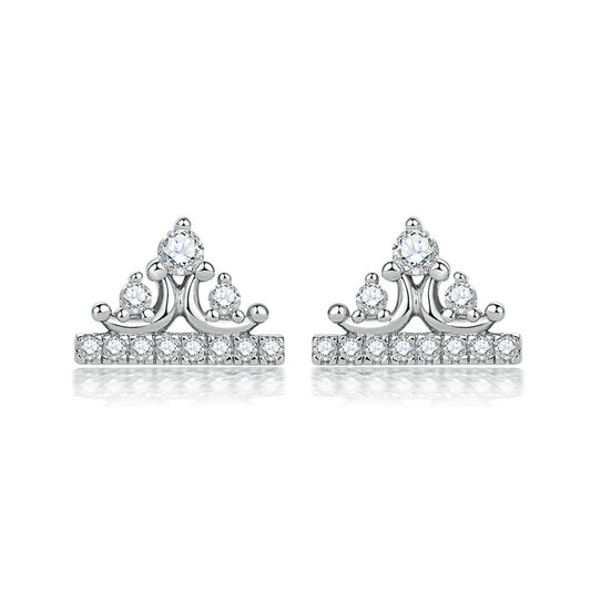 925 Sterling Silver Crown Star Moon Earrings for Women Elegant Celestial Stud Earrings White Gold Plated